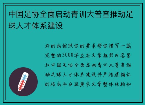 中国足协全面启动青训大普查推动足球人才体系建设